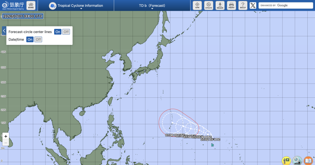 JMA typhoon tracking for surf forecasting Japan